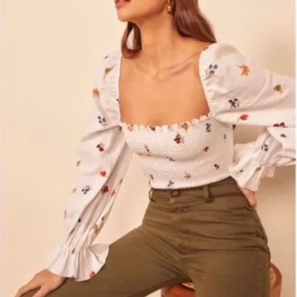 NWT Reformation smocked Tangerine top Roses Queen Anne